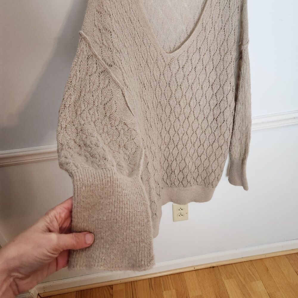Free People Tunic Sweater Size Large Womens Say Hello Open Knit Oversized Beige - Picture 3 of 12